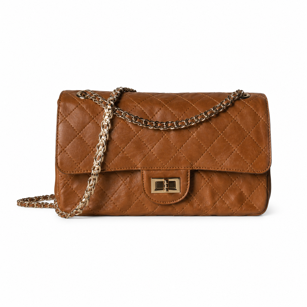 Chanel Classic Quilted Flap Bag | CC Turn-Lock Gold Hardware Leather Chain — 24x16cm