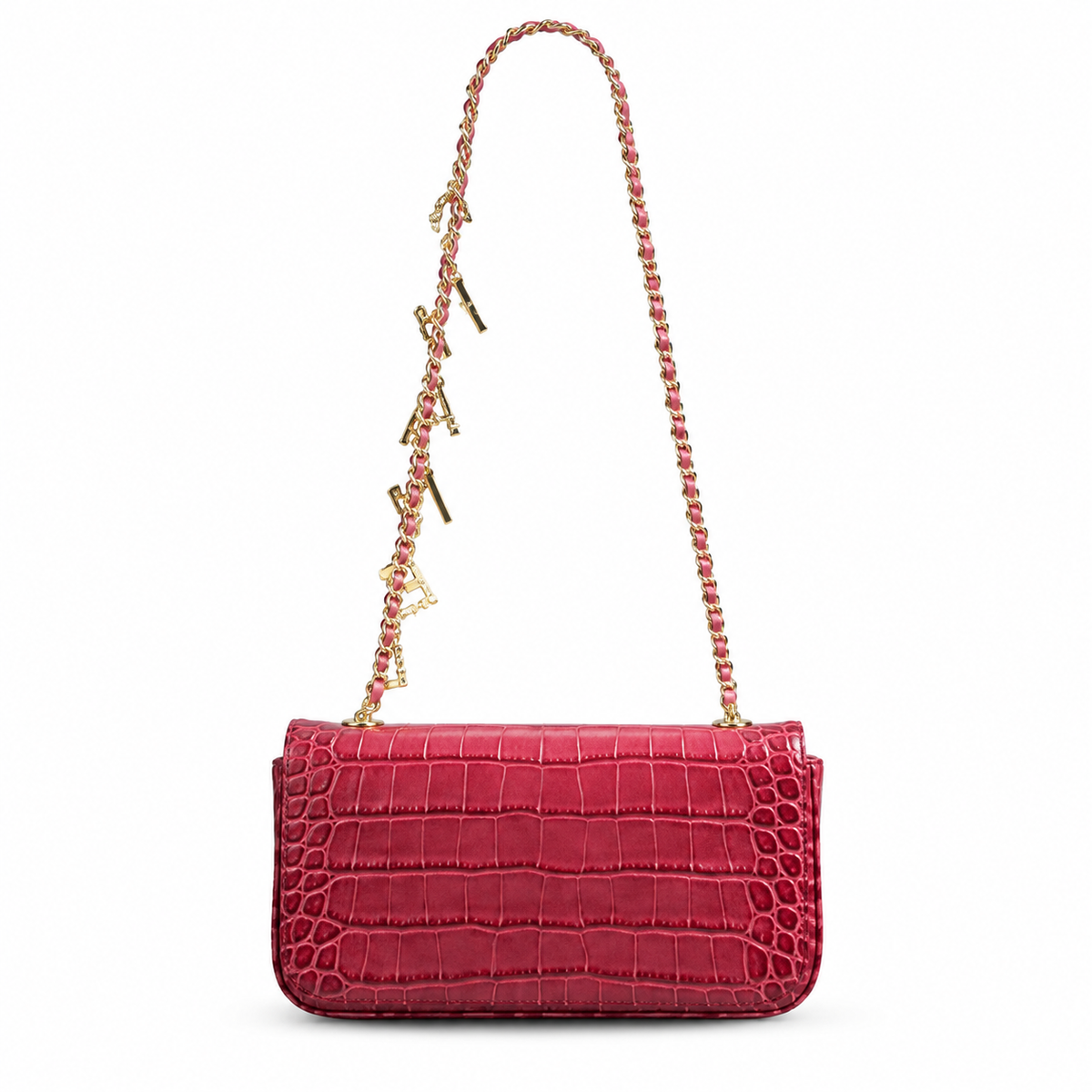 Chanel Ruby Red Croc-Embossed Flap Bag | Gold Bar Push-Lock & Multi-Stone Jewelled Tassel