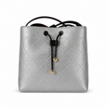 Chanel Bucket Bag Metallic Silver Quilted Lambskin | Ruthenium Hardware & Burgundy Interior — 23cm