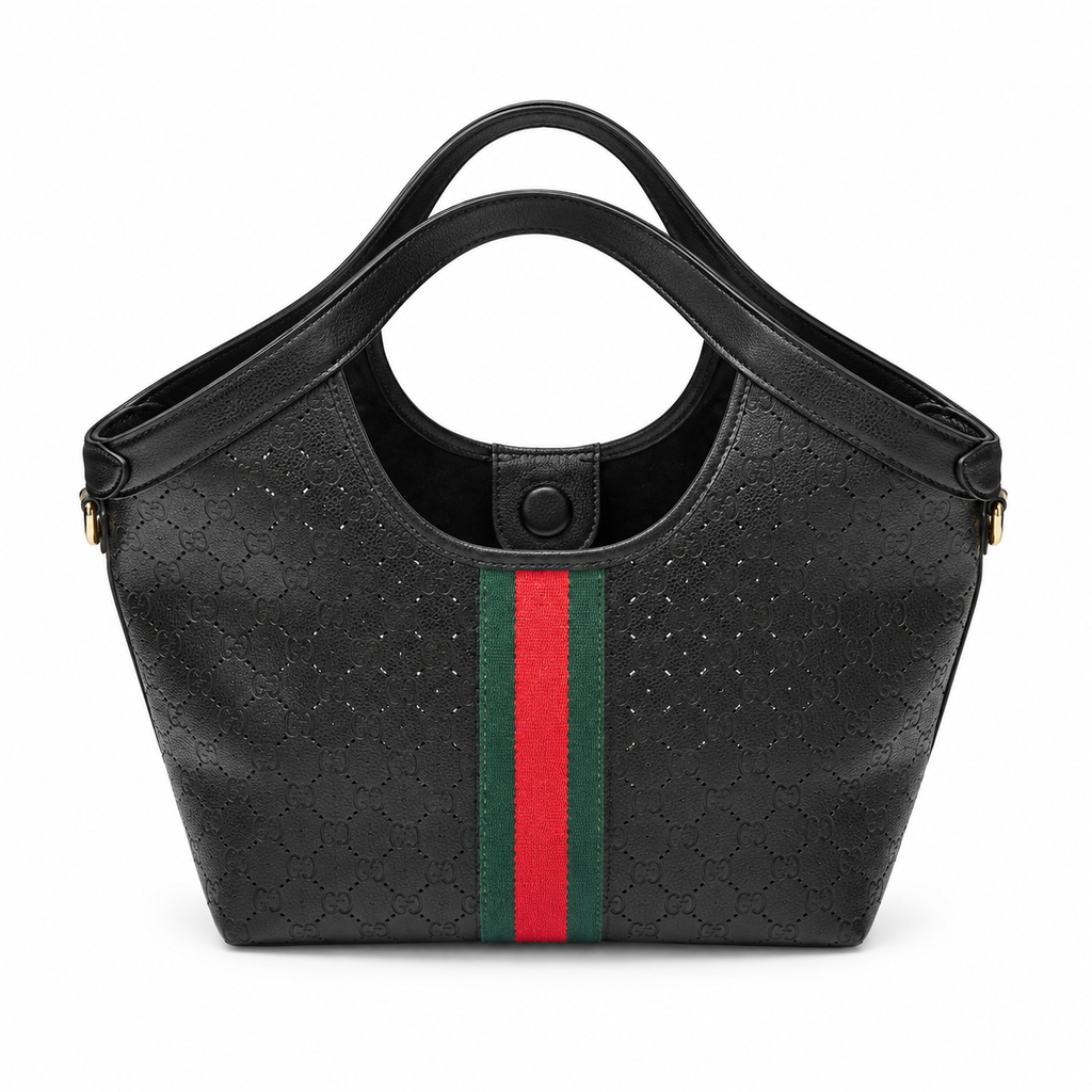 Gucci Ophidia Black GG Web Stripe Round Handle Tote