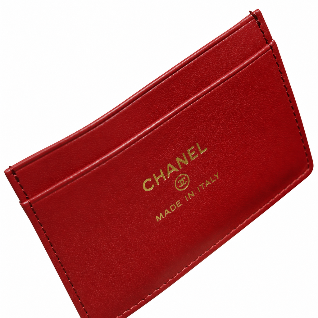 Chanel Crimson Caviar Mini Vanity Case | Triple-Strand Gold Chain — 19cm