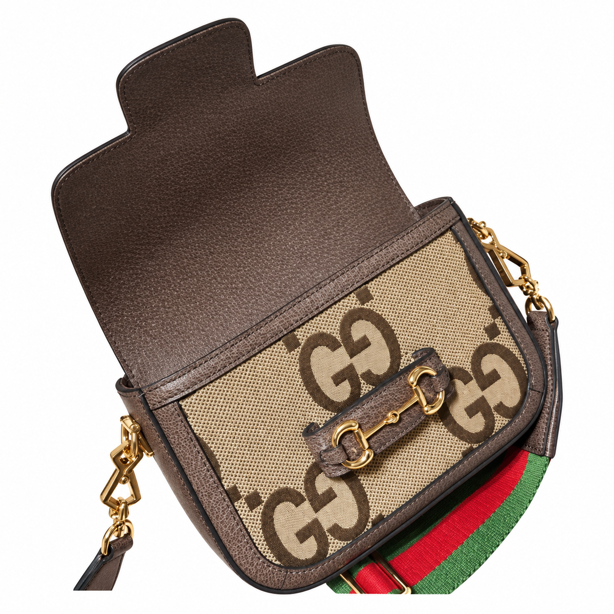 Gucci Horsebit 1955 Mini Bag in Jumbo GG Canvas with Dark Brown Leather Trim
