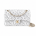 Chanel White Logo-Print Quilted Classic Double Flap Bag