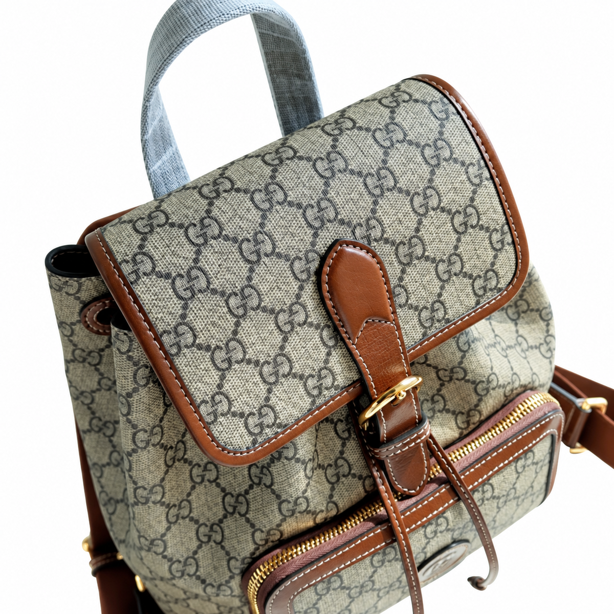 Gucci GG Supreme Canvas Medium Backpack with Brown Leather Trim