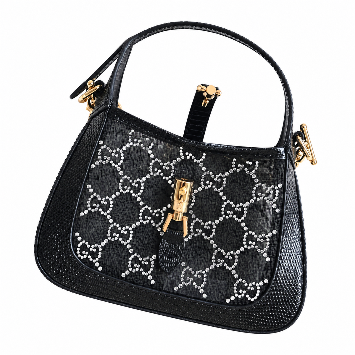 Gucci Jackie 1961 Mini Hobo in Crystal-Embellished Black GG Canvas