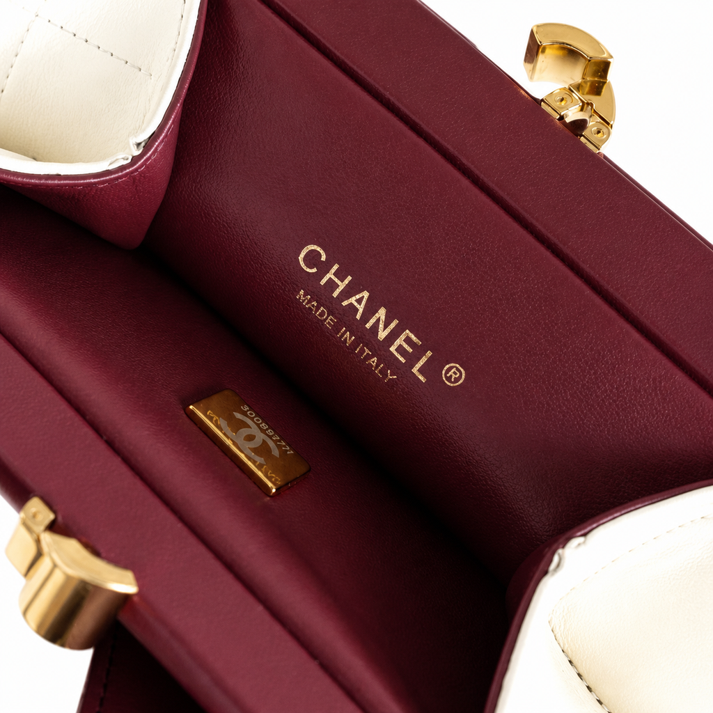 Chanel Large Hobo Bag Ivory White Diamond-Quilted Lambskin | Burgundy Interior & Gold CC Clasp — 32cm