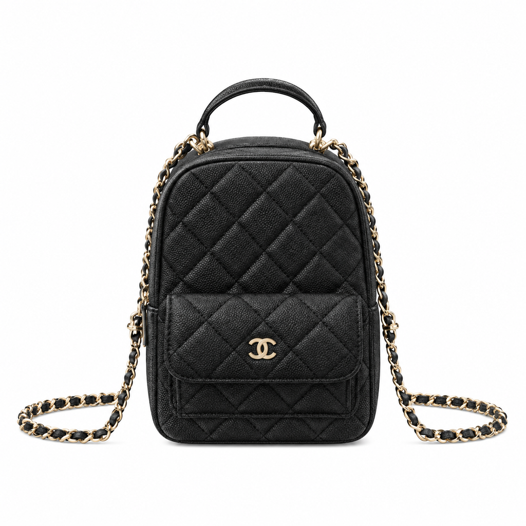 Chanel Quilted Grained Leather Mini Chain Backpack Black 18×13×9cm