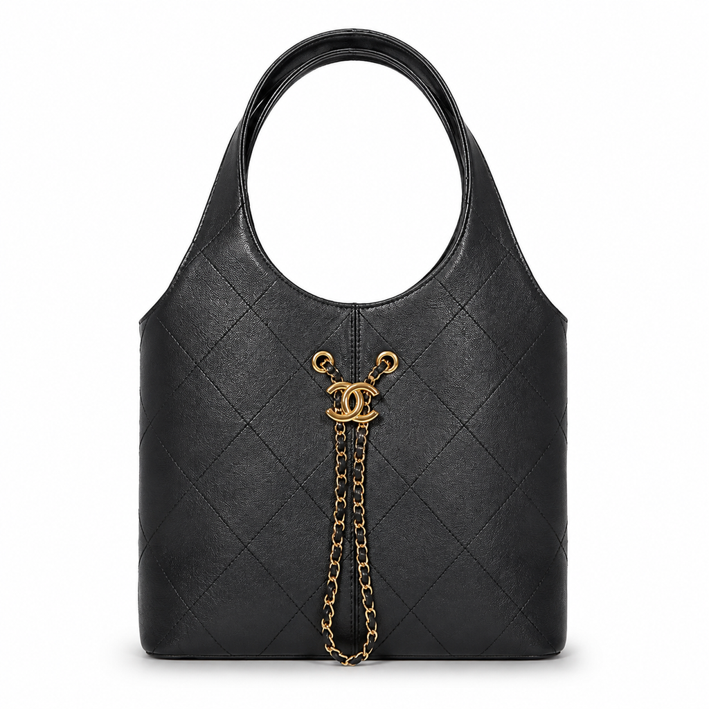 Chanel Black Quilted Leather Large Hobo Tote | Gold Bar Clasp & Arch Top Handle