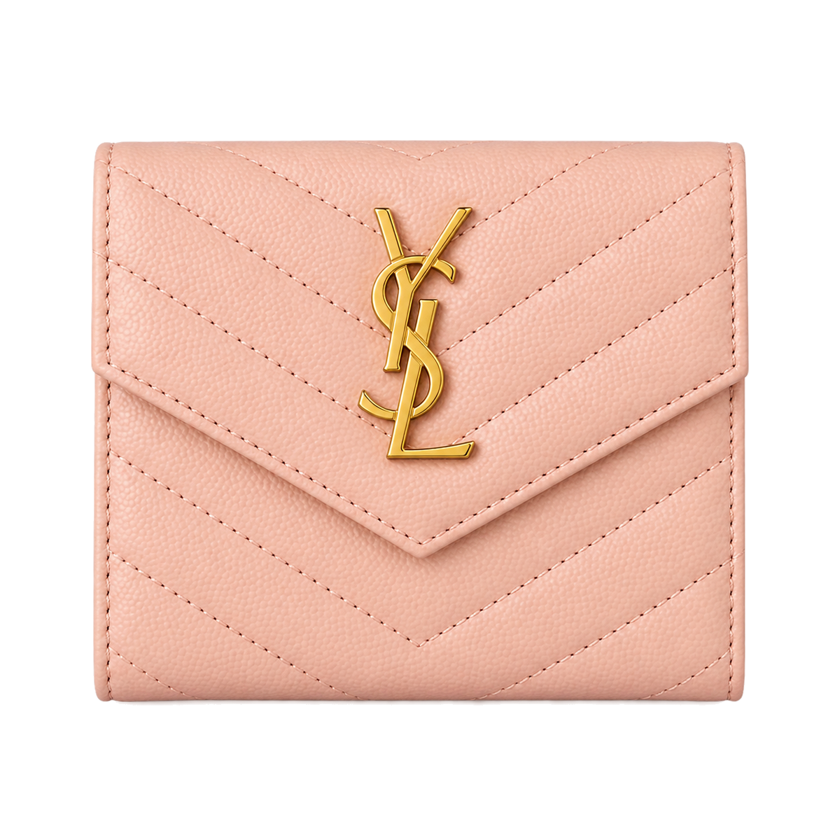 YSL Saint Laurent Monogramme Small Wallet Blush Pink Quilted Leather Gold Logo