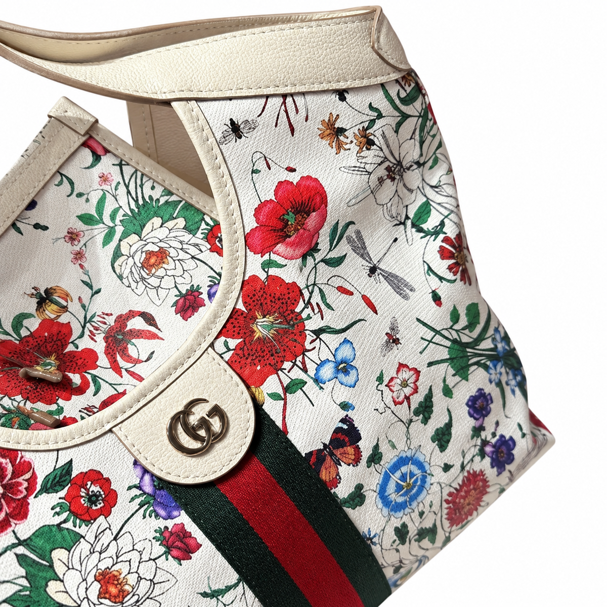 Gucci Ophidia Flora Print Web Stripe Round Handle Tote