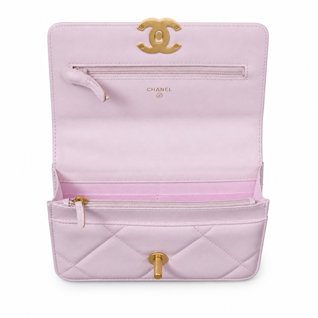 Chanel Classic Quilted Slim Flap Bag | CC Turn-Lock Leather Chain Strap — 12x19.5cm