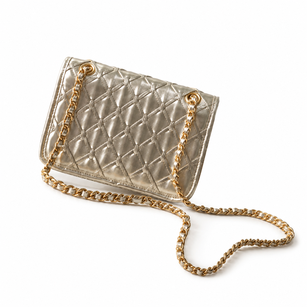 Chanel Champagne Gold Crinkled Metallic Small Flap Bag