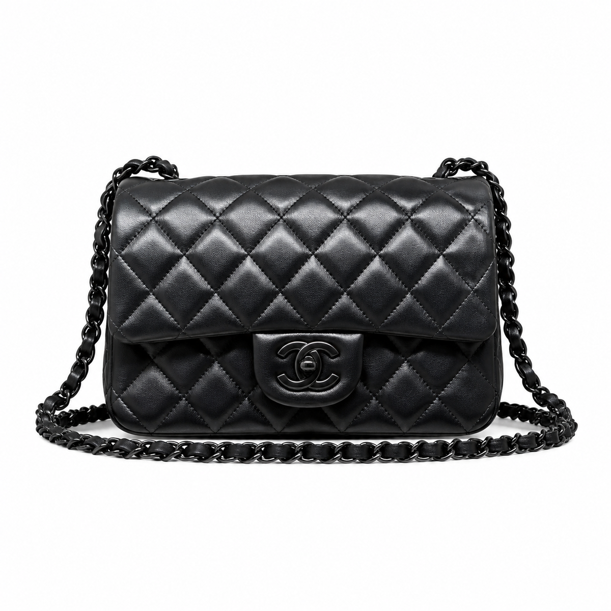 Chanel So Black Lambskin Classic Double Flap Bag | Matte Black CC Turn-Lock & Black Chain