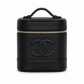 Chanel CC Caviar Leather Vanity Cylinder Case | Black & Gold Zip — 17cm