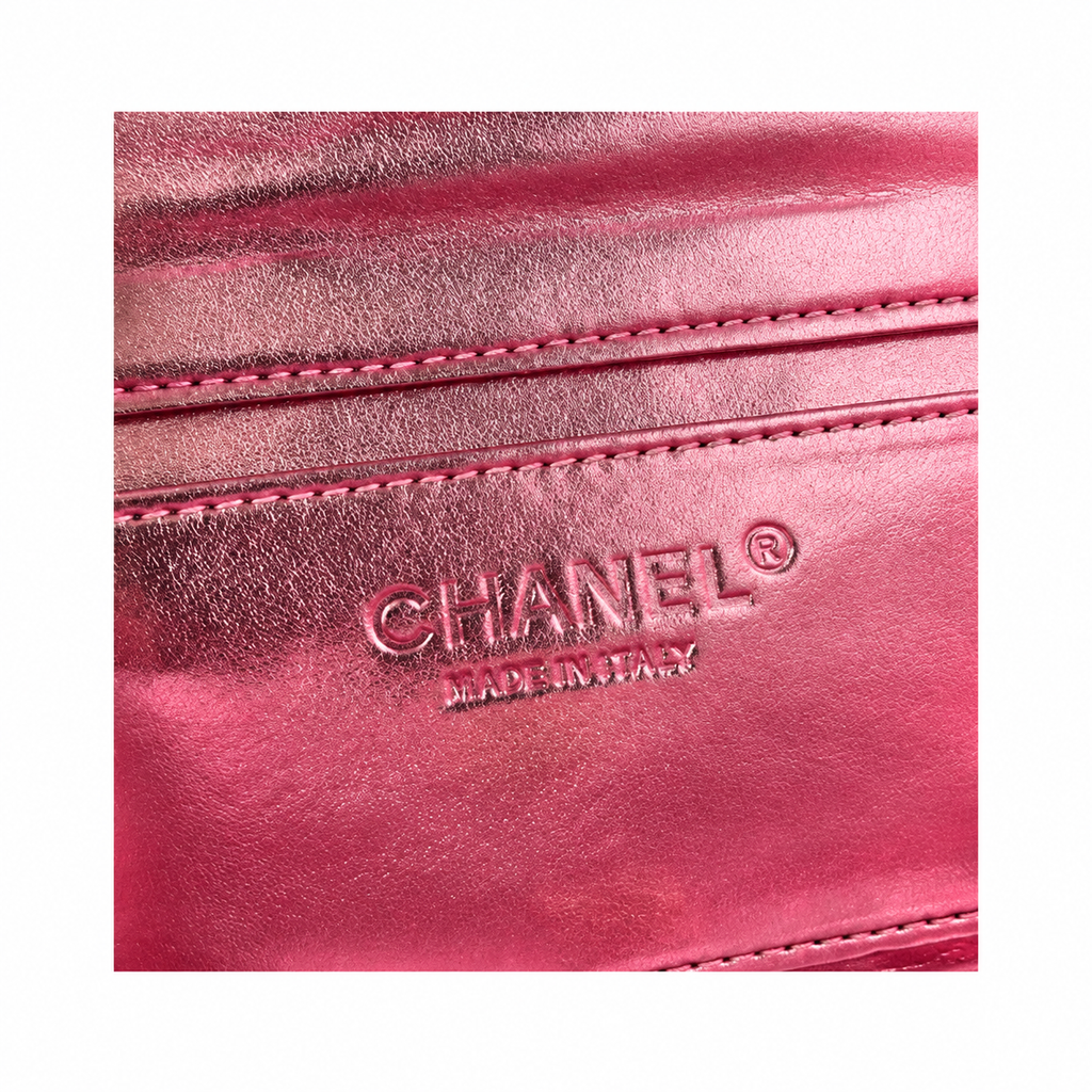Chanel Ruched Metallic Crinkled Calfskin CC Flap Bag Rose Pink 22cm