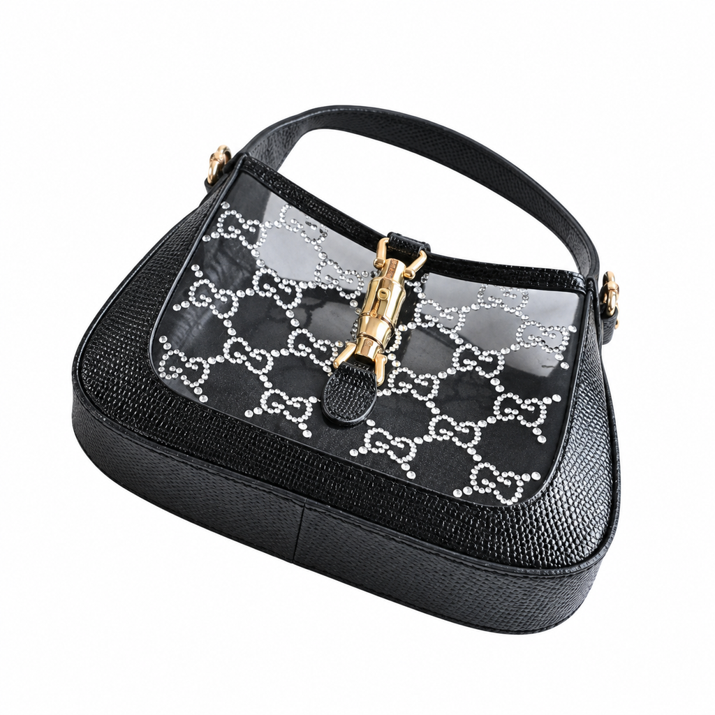 Gucci Jackie 1961 Mini Hobo in Crystal-Embellished Black GG Canvas