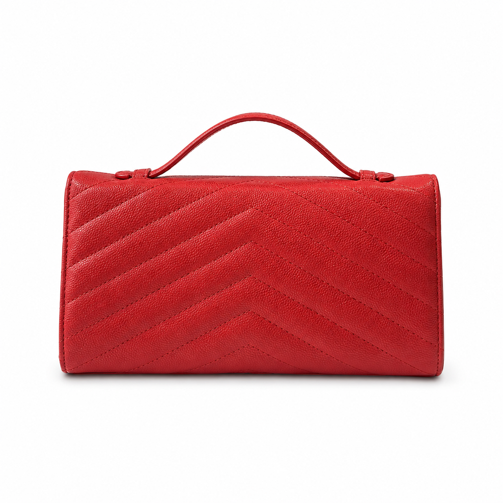 Chanel Scarlet Red Chevron-Quilted Lambskin Envelope Bag | Gold Snap & Black Interior