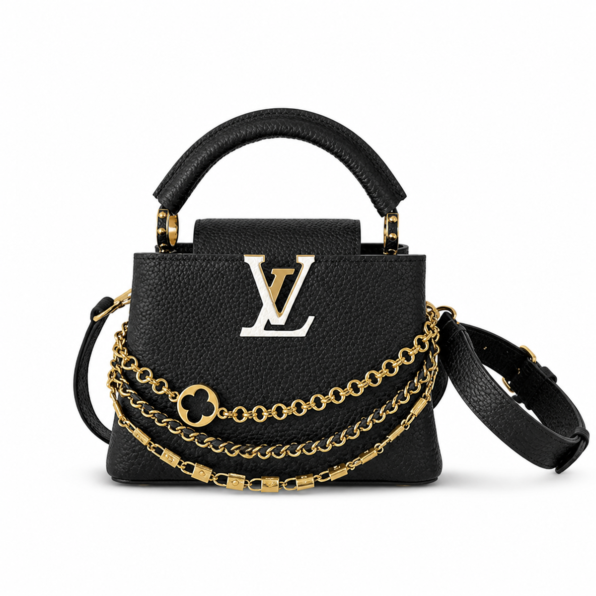 Louis Vuitton Capucines BB — Taurillon Leather in Noir with White-Gold LV Clasp & Triple Chain