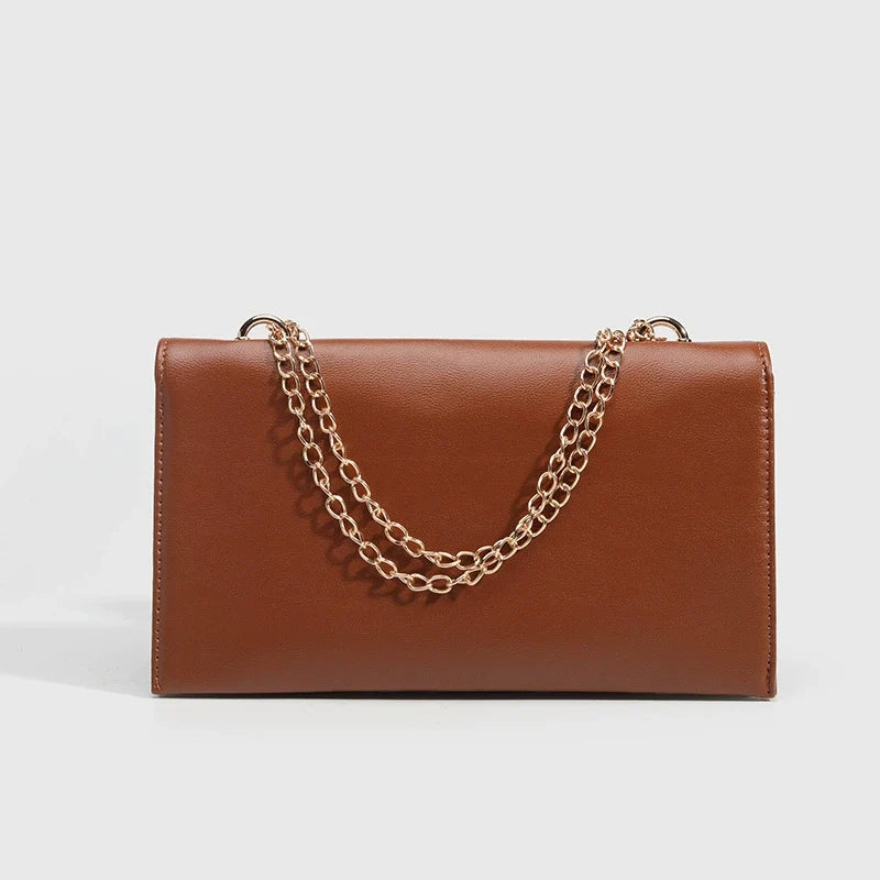 Brown Leather Chain Flap Bag